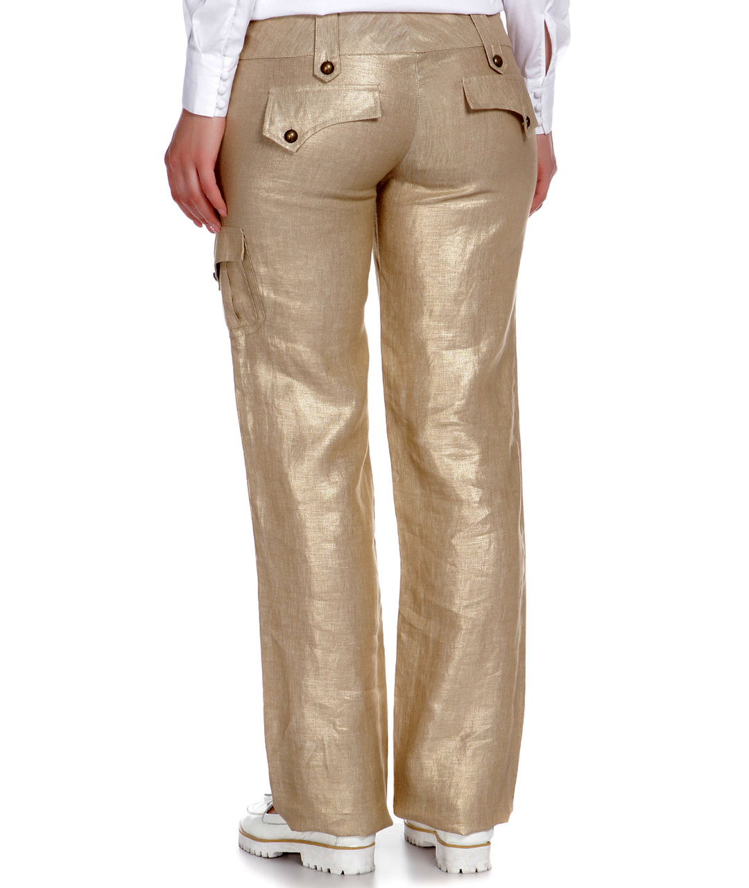 JOHN RICHMOND Золотые льняные прямые брюки, фото 2