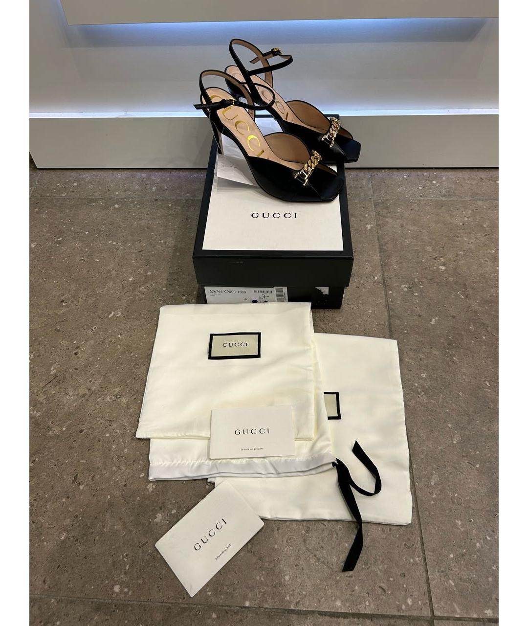 GUCCI Черные кожаные босоножки, фото 5