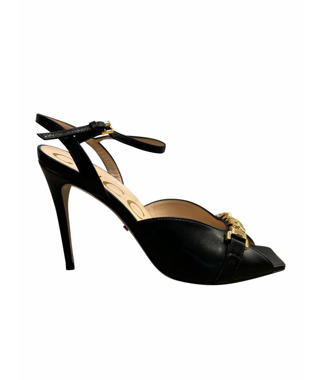 GUCCI Черные кожаные босоножки, фото 1