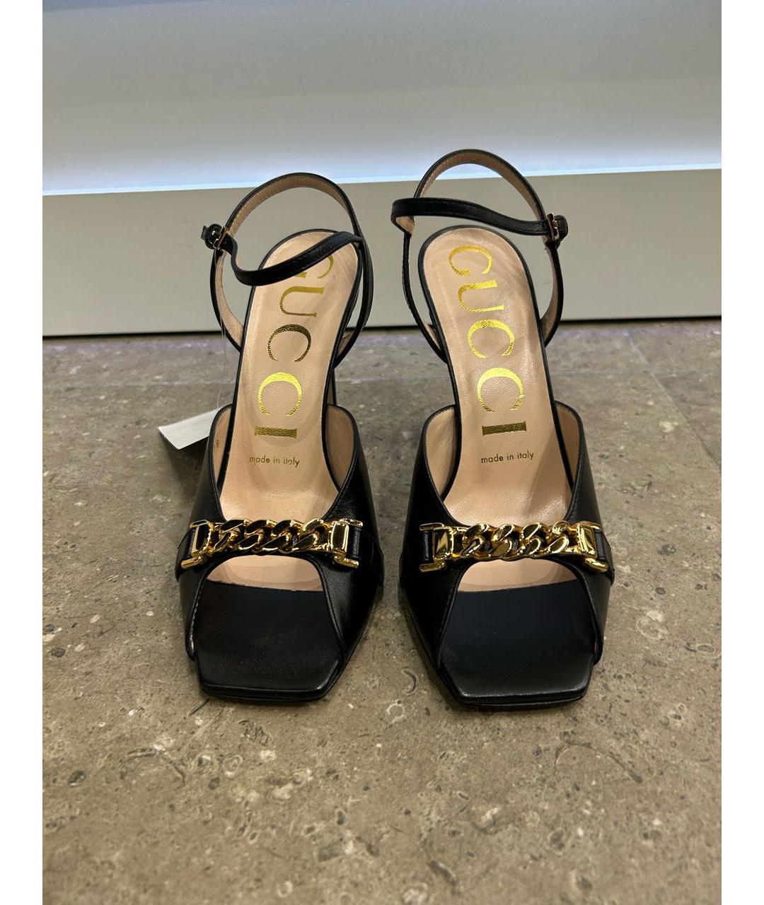 GUCCI Черные кожаные босоножки, фото 2