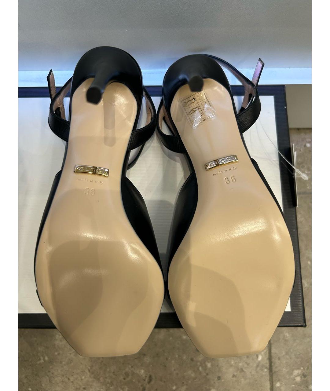 GUCCI Черные кожаные босоножки, фото 6