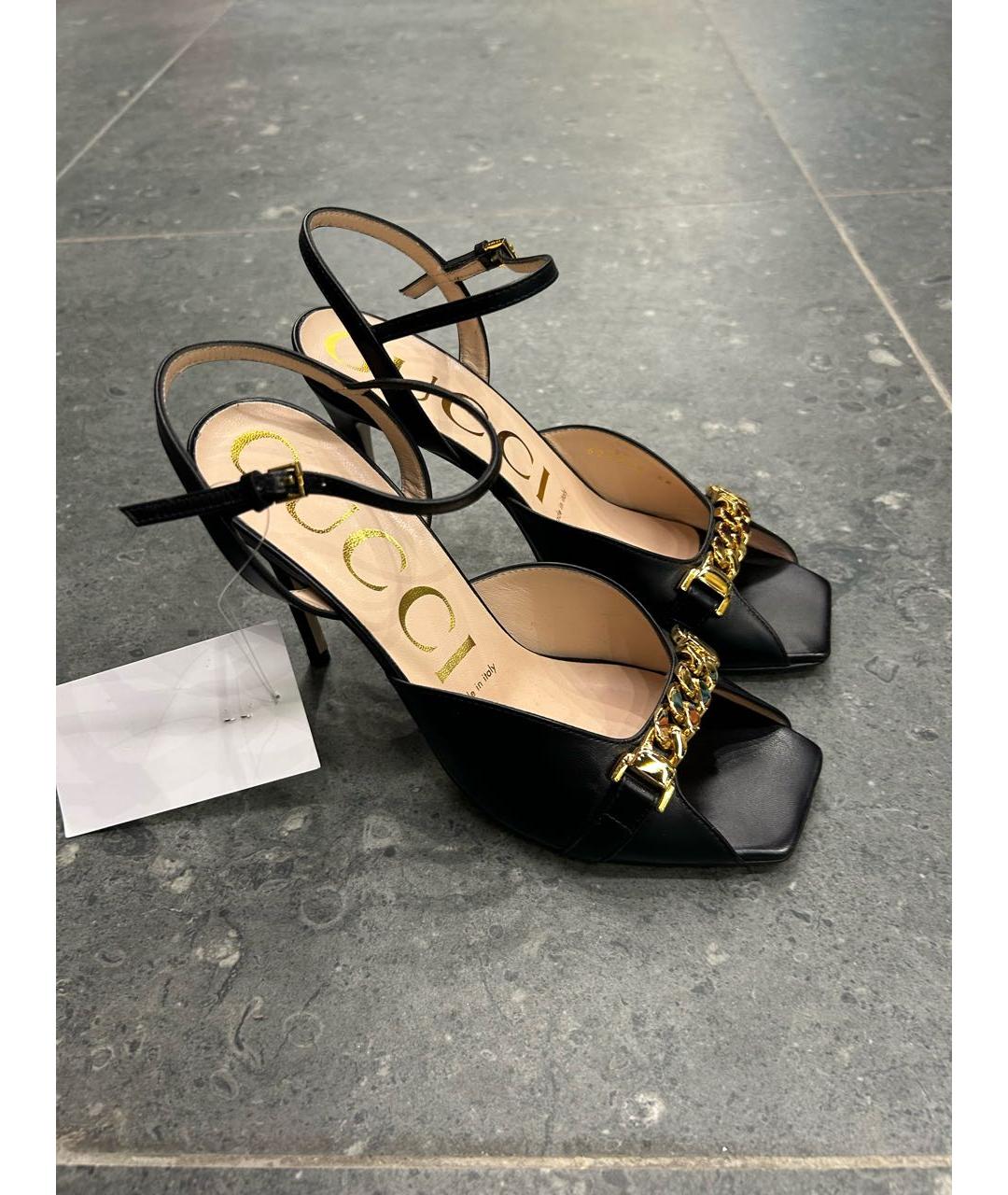 GUCCI Черные кожаные босоножки, фото 7