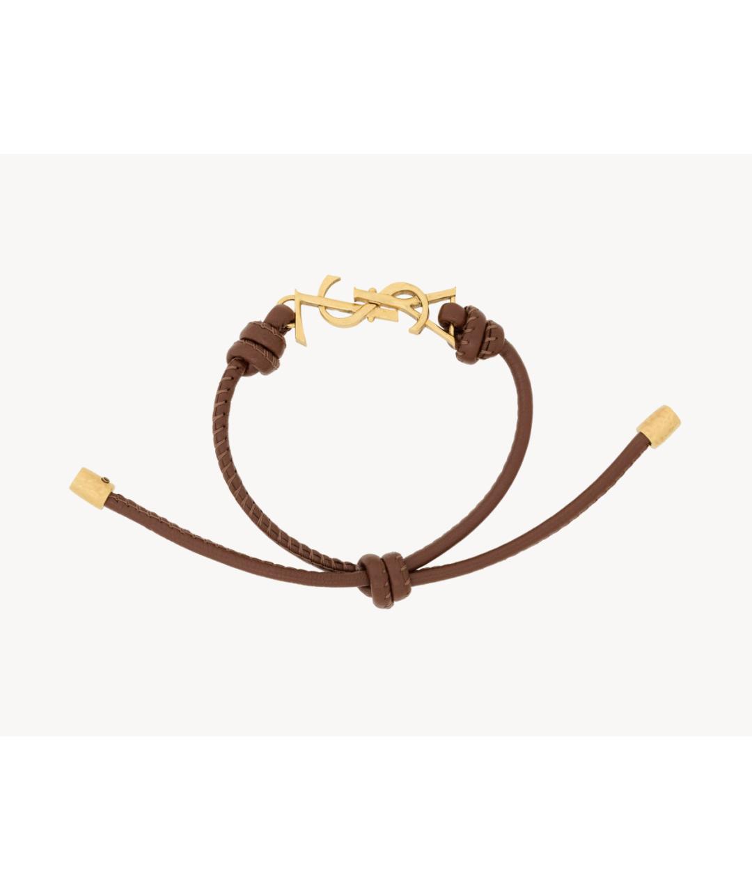 SAINT LAURENT Коричневый кожаный браслет, фото 2