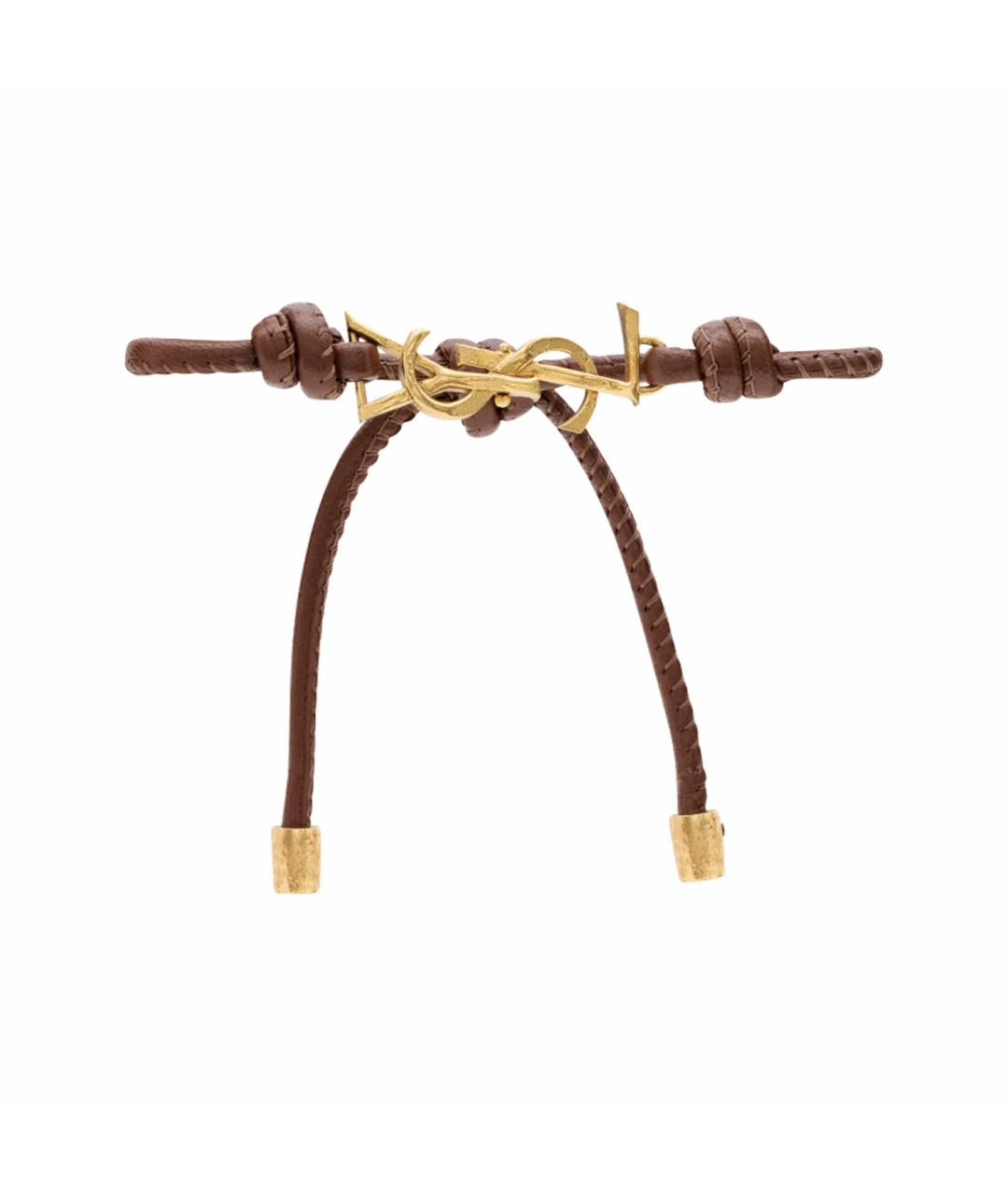 SAINT LAURENT Коричневый кожаный браслет, фото 1