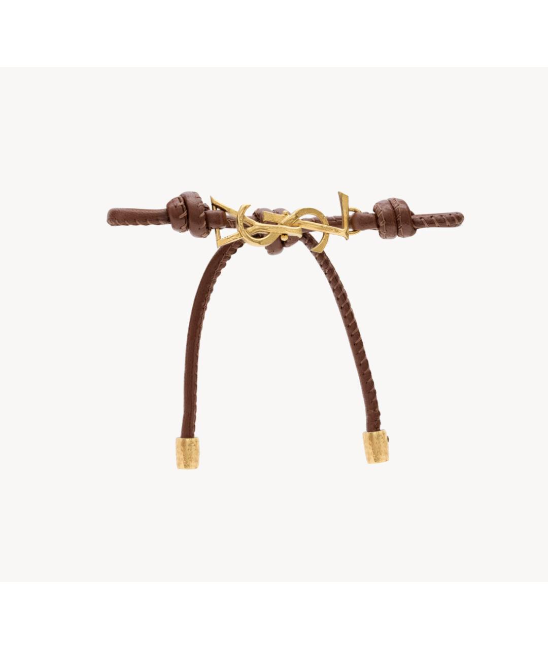 SAINT LAURENT Коричневый кожаный браслет, фото 4