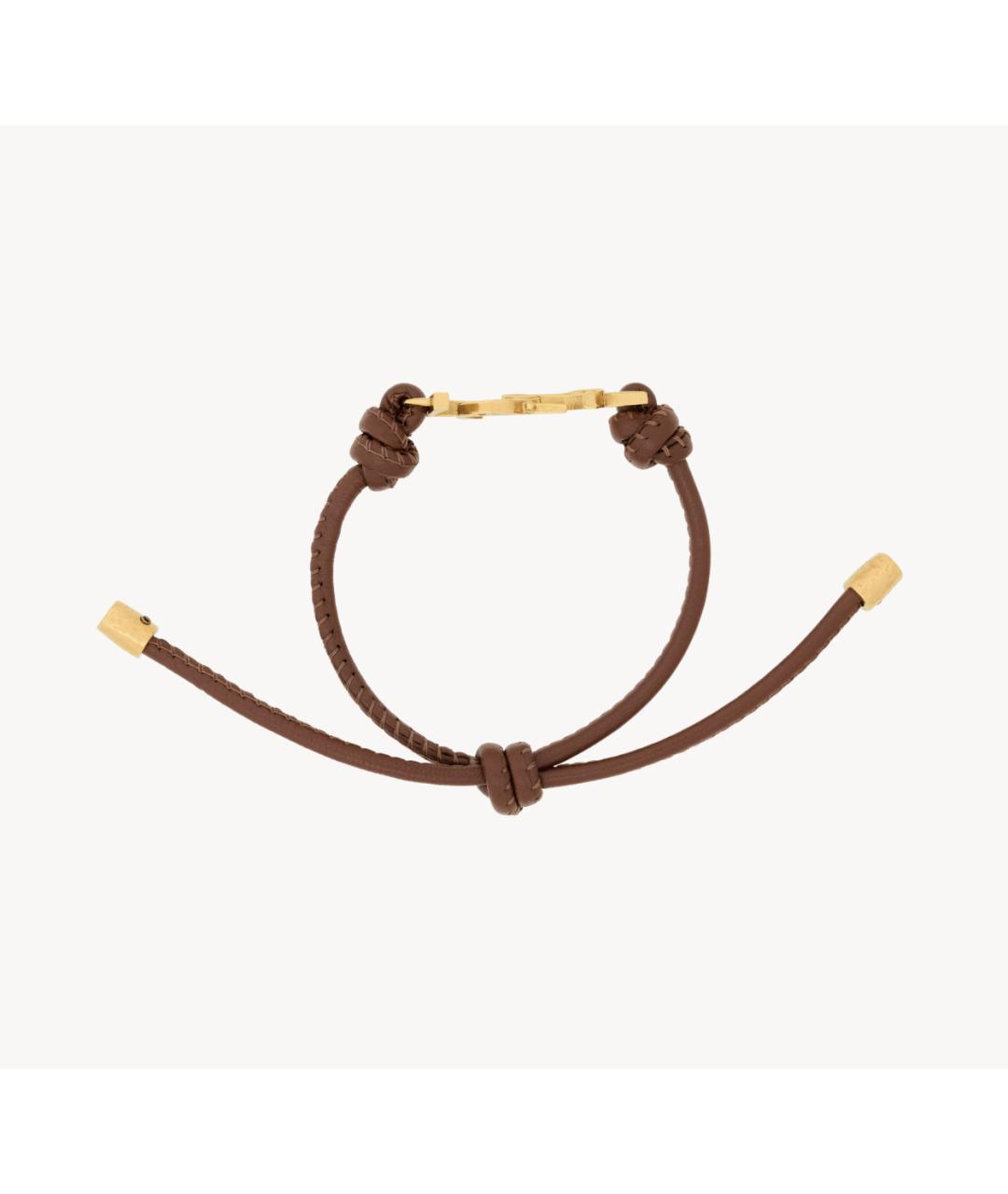 SAINT LAURENT Коричневый кожаный браслет, фото 3