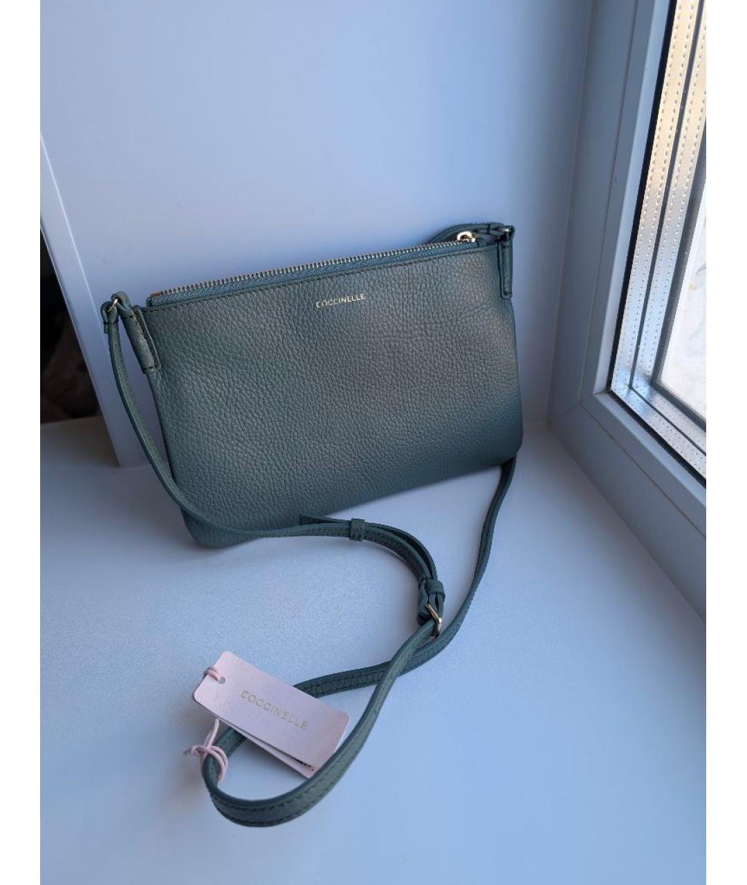 COCCINELLE Бирюзовая кожаная сумка через плечо, фото 2