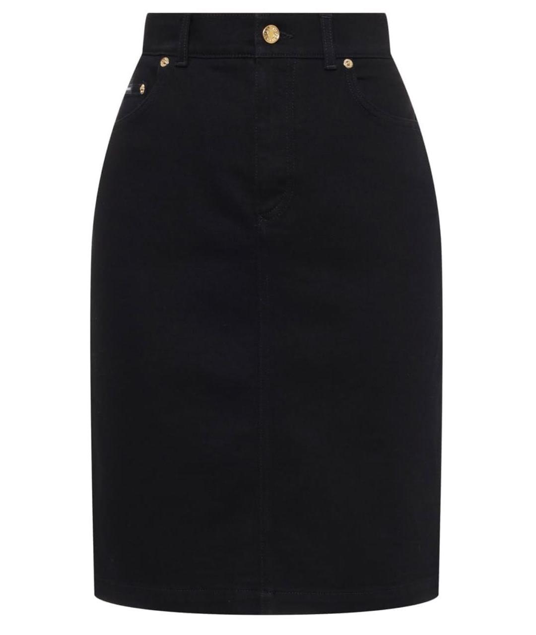 DOLCE&GABBANA Черная хлопко-эластановая юбка миди, фото 1