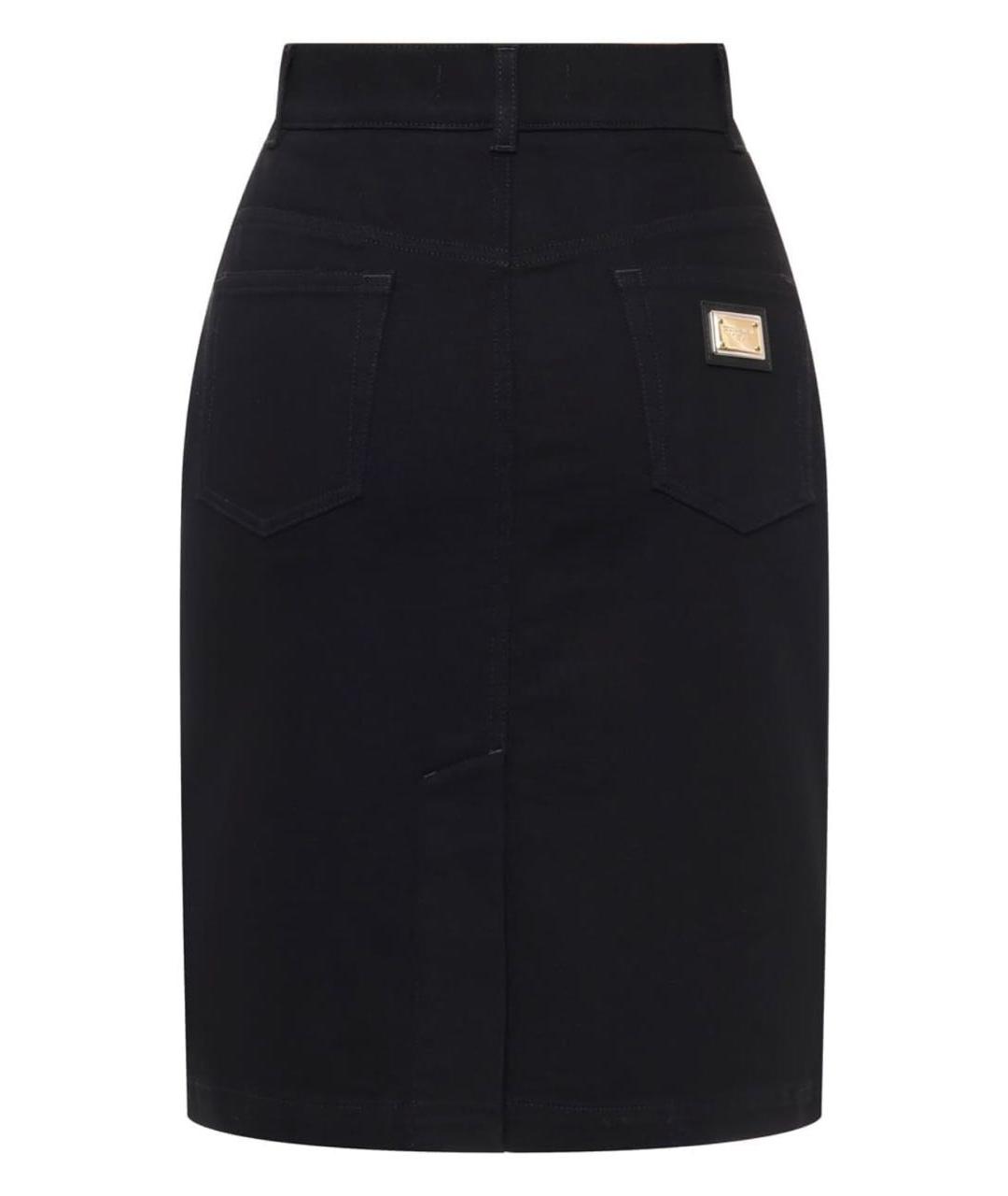 DOLCE&GABBANA Черная хлопко-эластановая юбка миди, фото 2