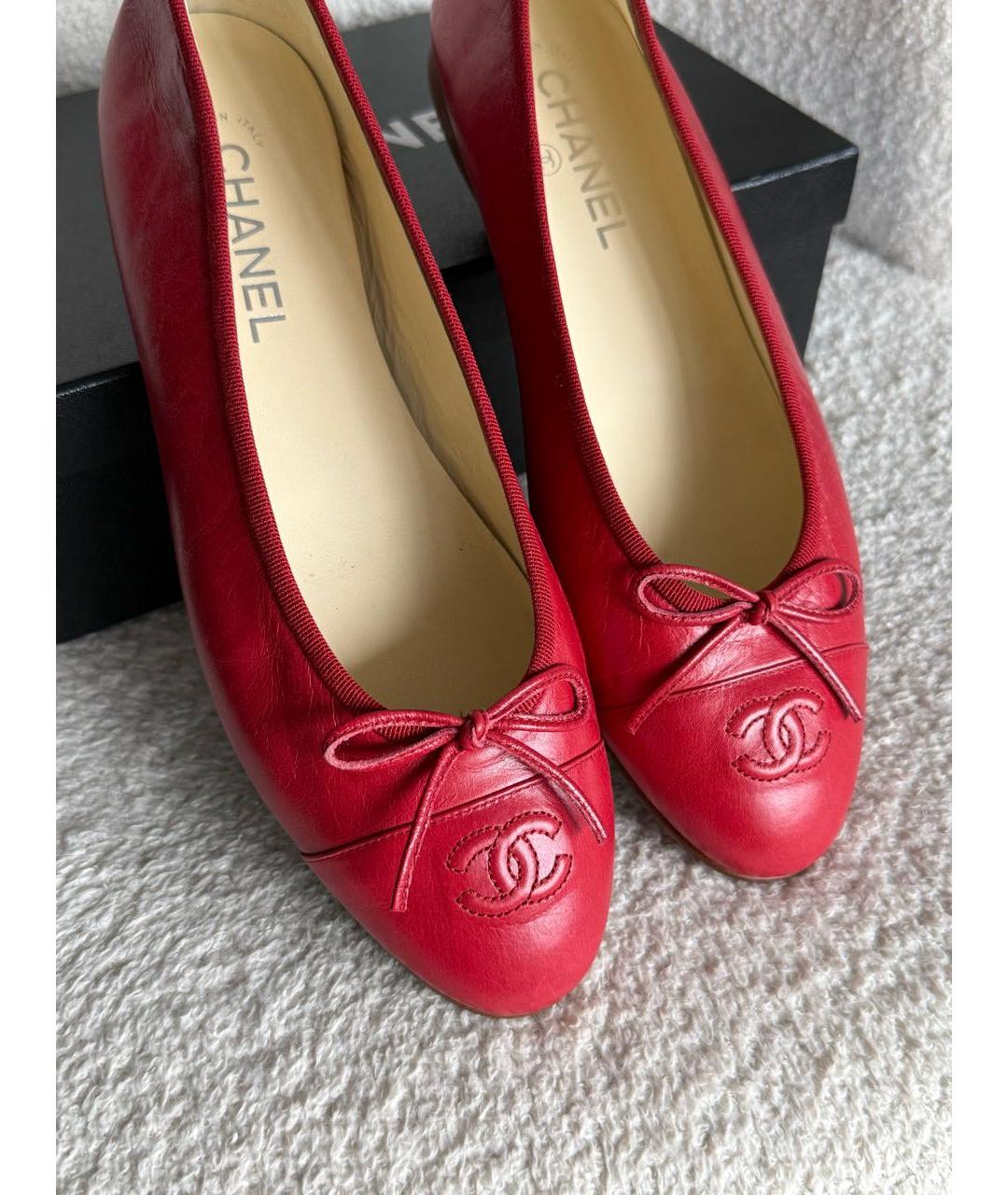 CHANEL Красные кожаные балетки, фото 8