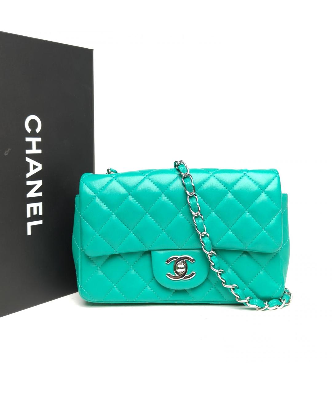 CHANEL Бирюзовая кожаная сумка через плечо, фото 2