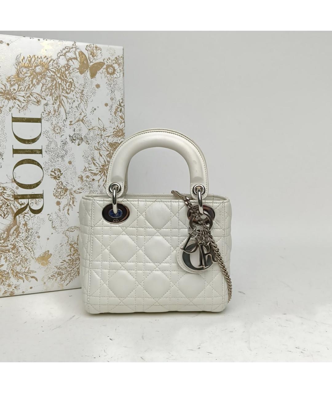 CHRISTIAN DIOR Белая кожаная сумка с короткими ручками, фото 9