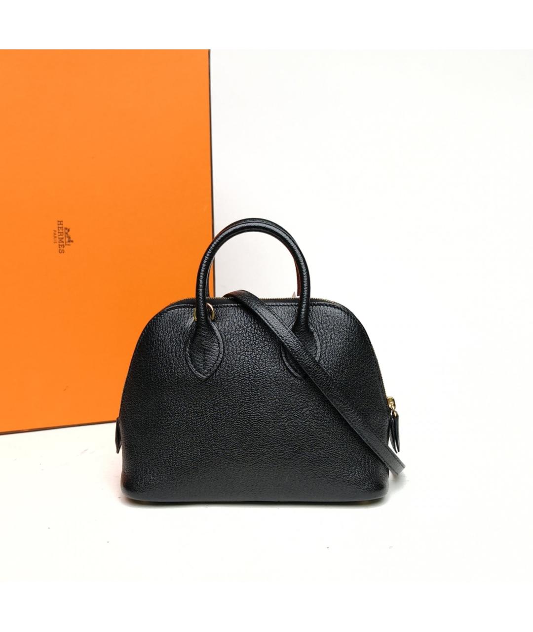 HERMES Черная кожаная сумка с короткими ручками, фото 3