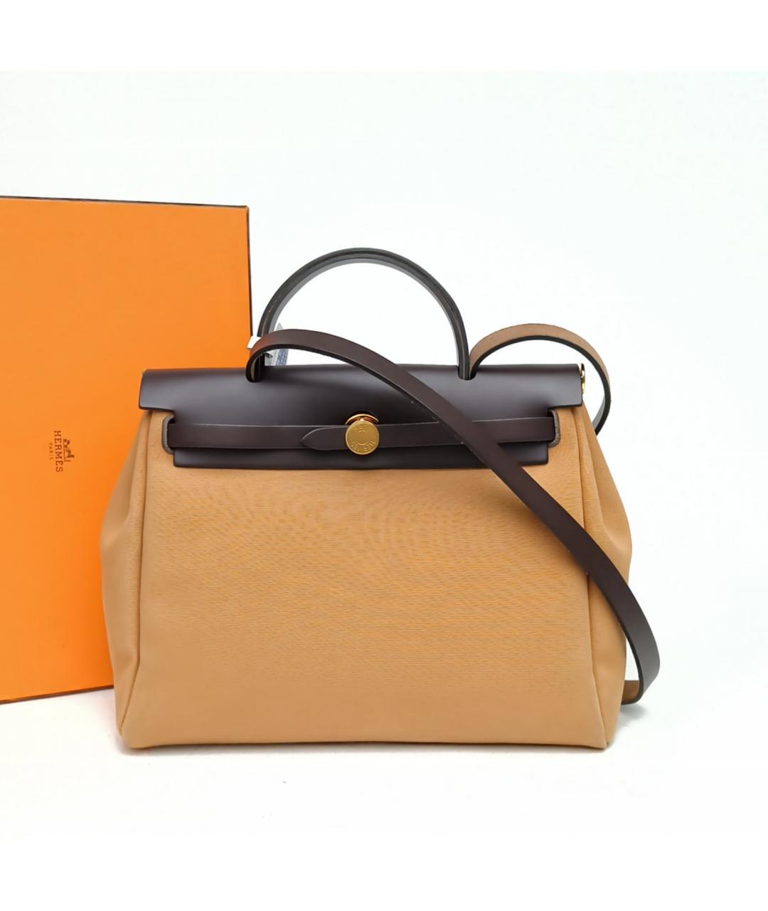 HERMES Бежевая тканевая сумка через плечо, фото 9