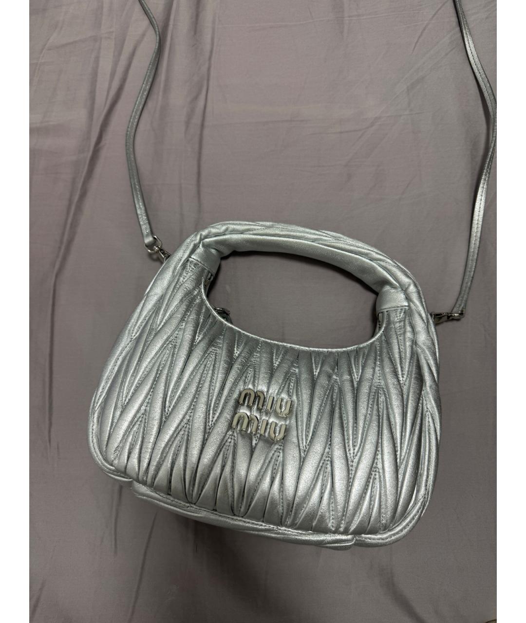 MIU MIU Серебряная кожаная сумка через плечо, фото 8