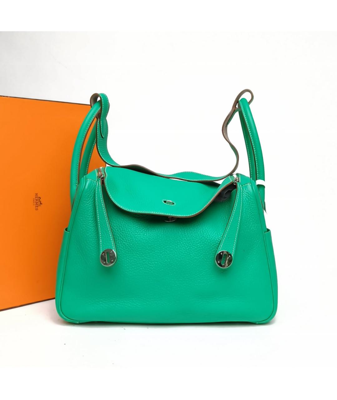 HERMES Зеленая кожаная сумка с короткими ручками, фото 9