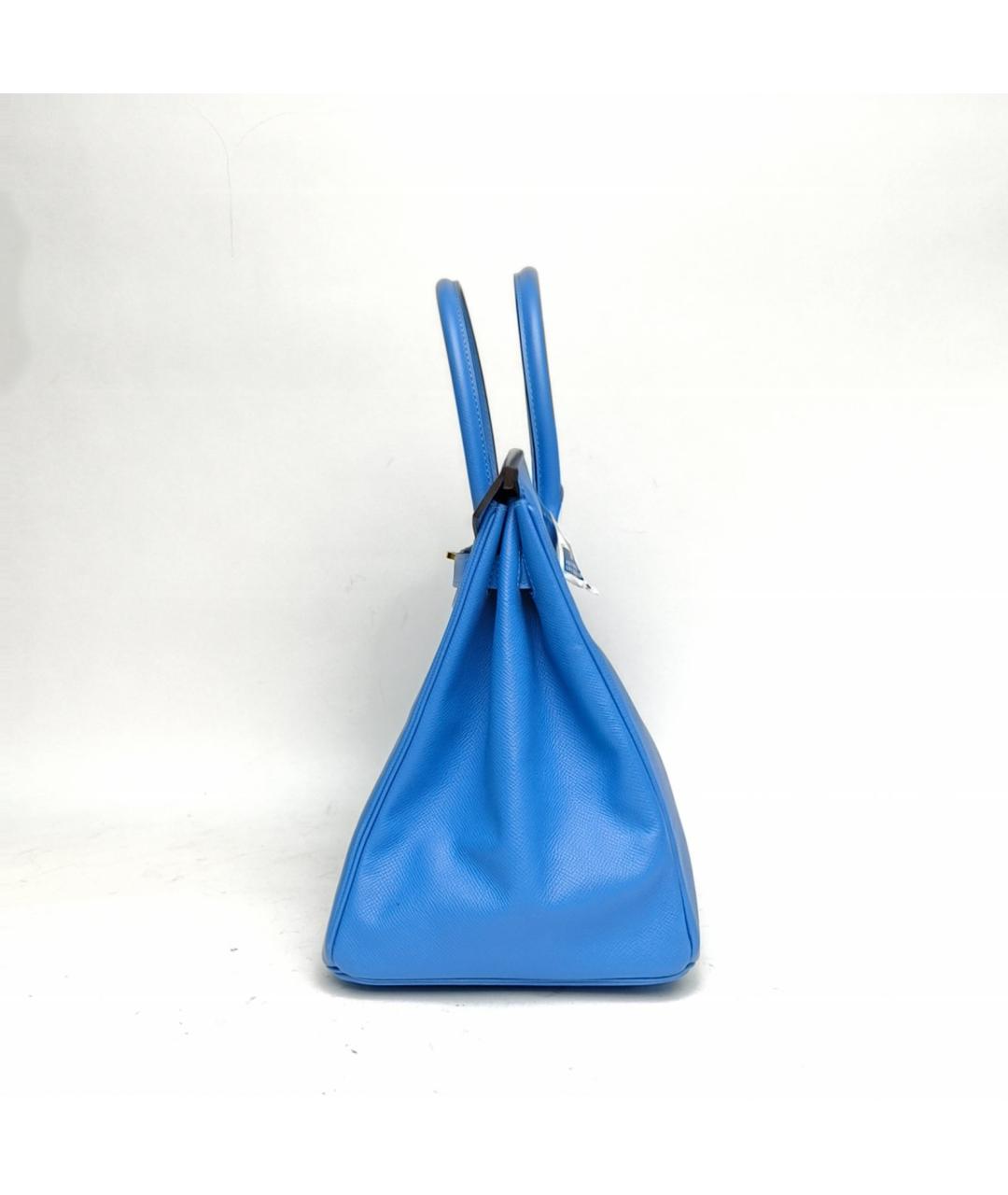 HERMES Голубая кожаная сумка с короткими ручками, фото 3