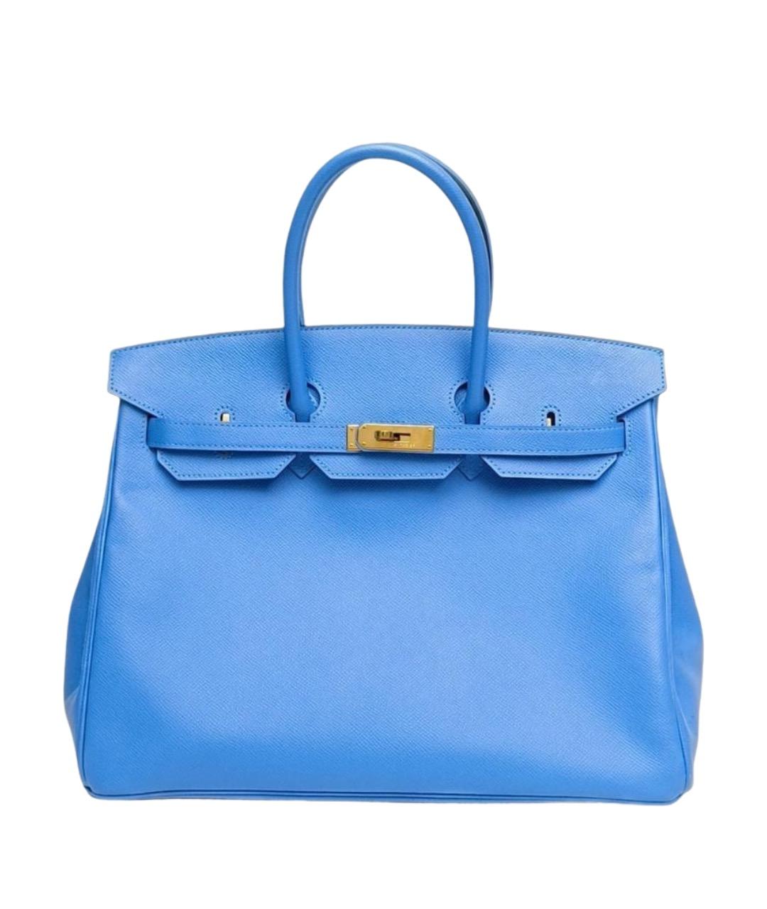 HERMES Голубая кожаная сумка с короткими ручками, фото 1