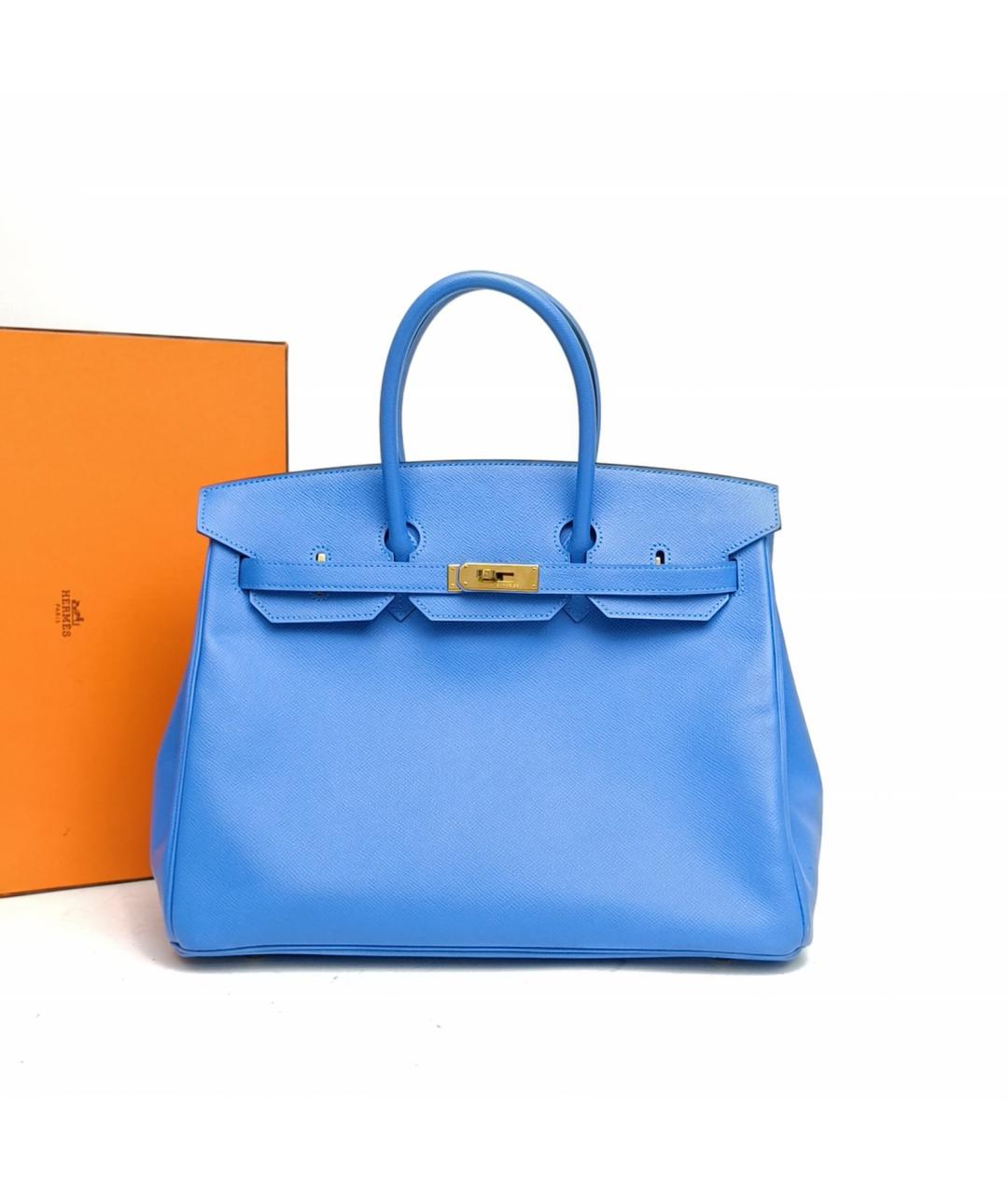 HERMES Голубая кожаная сумка с короткими ручками, фото 8