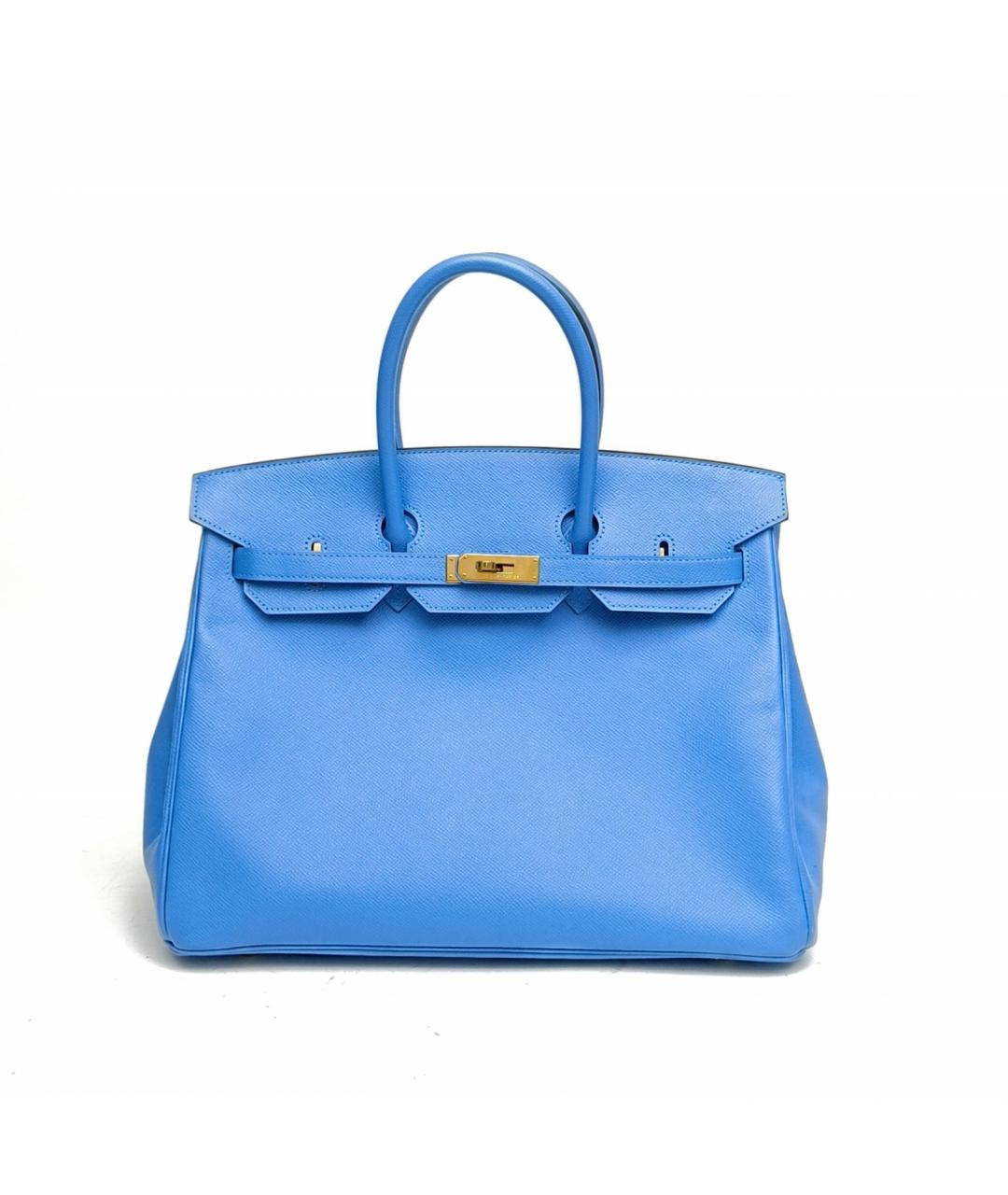 HERMES Голубая кожаная сумка с короткими ручками, фото 2