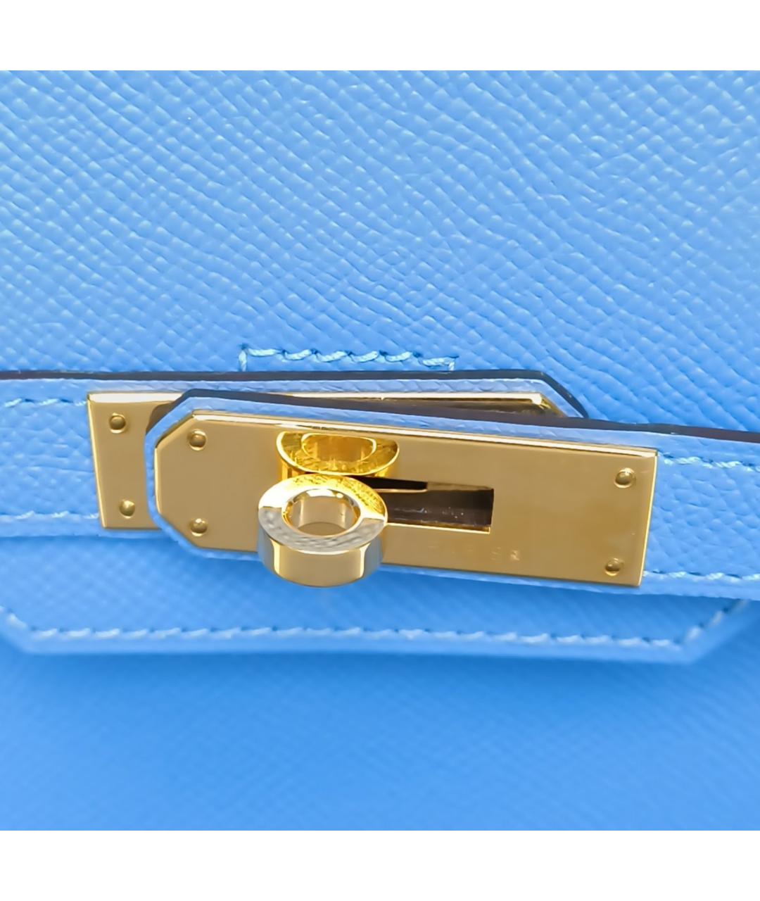 HERMES Голубая кожаная сумка с короткими ручками, фото 6