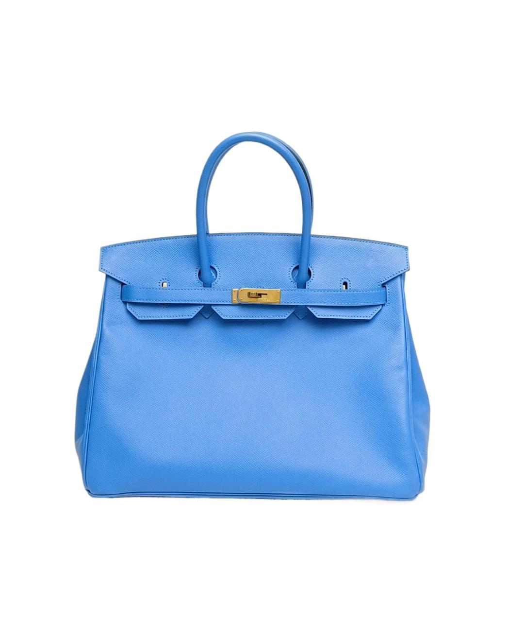 HERMES Голубая кожаная сумка с короткими ручками, фото 9