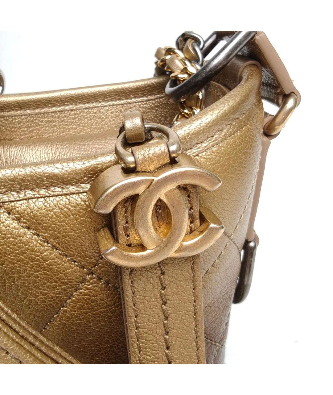 CHANEL Золотая кожаная сумка через плечо, фото 7