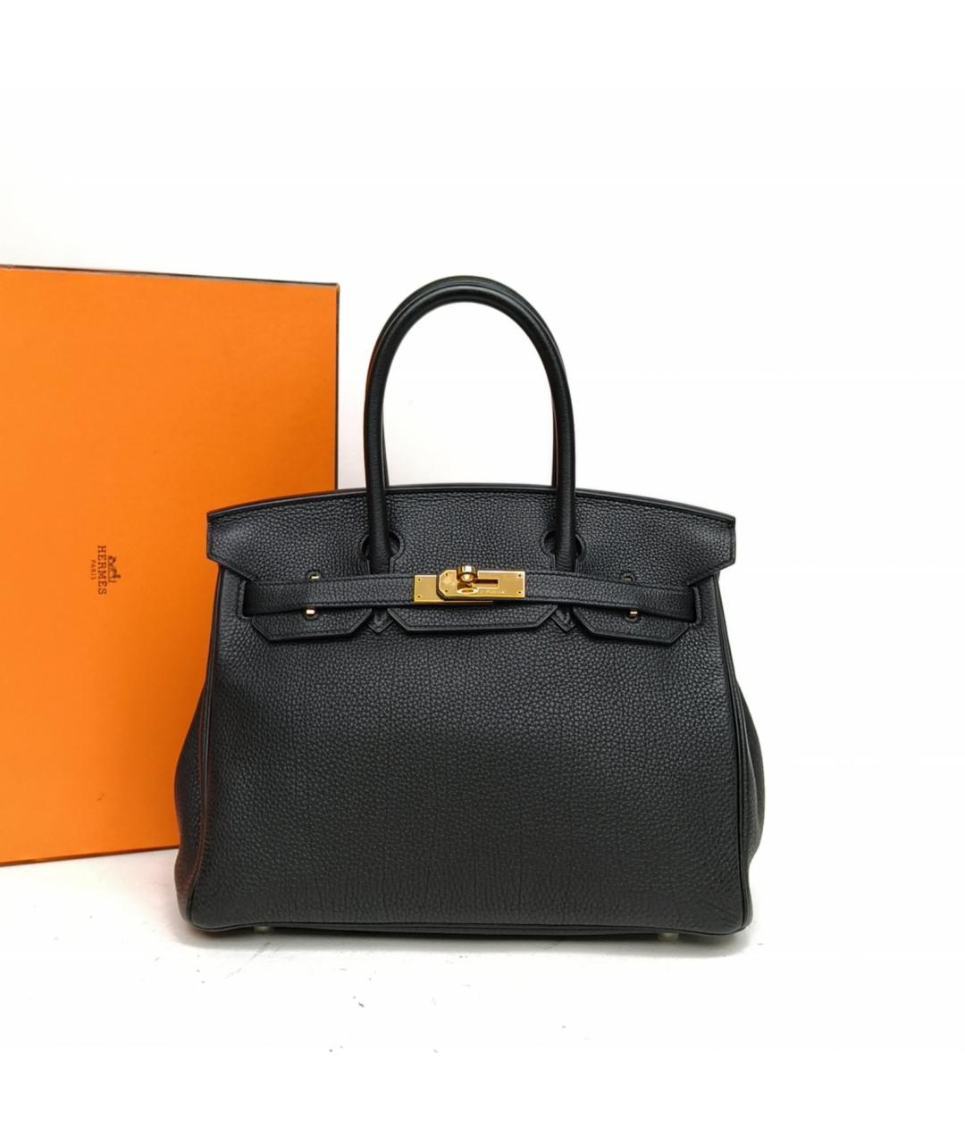 HERMES Черная кожаная сумка с короткими ручками, фото 8