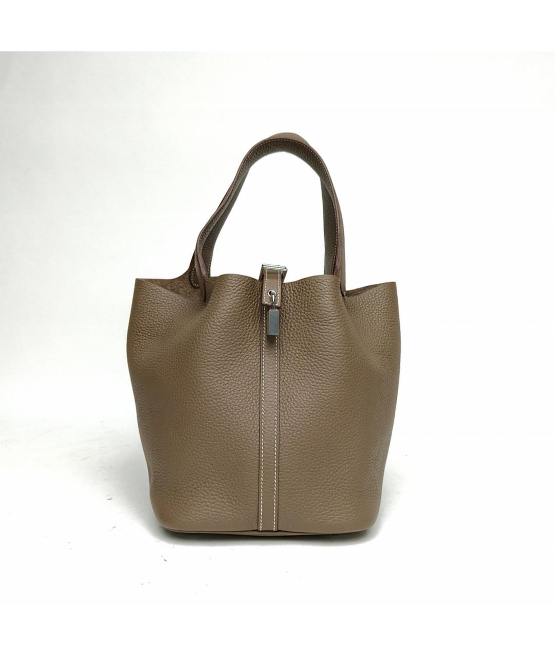 HERMES Коричневая кожаная сумка с короткими ручками, фото 2