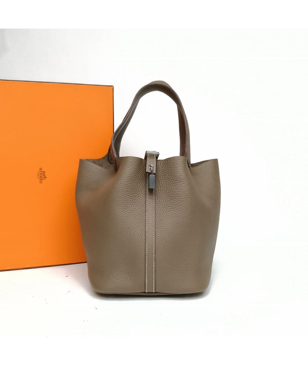 HERMES Коричневая кожаная сумка с короткими ручками, фото 9