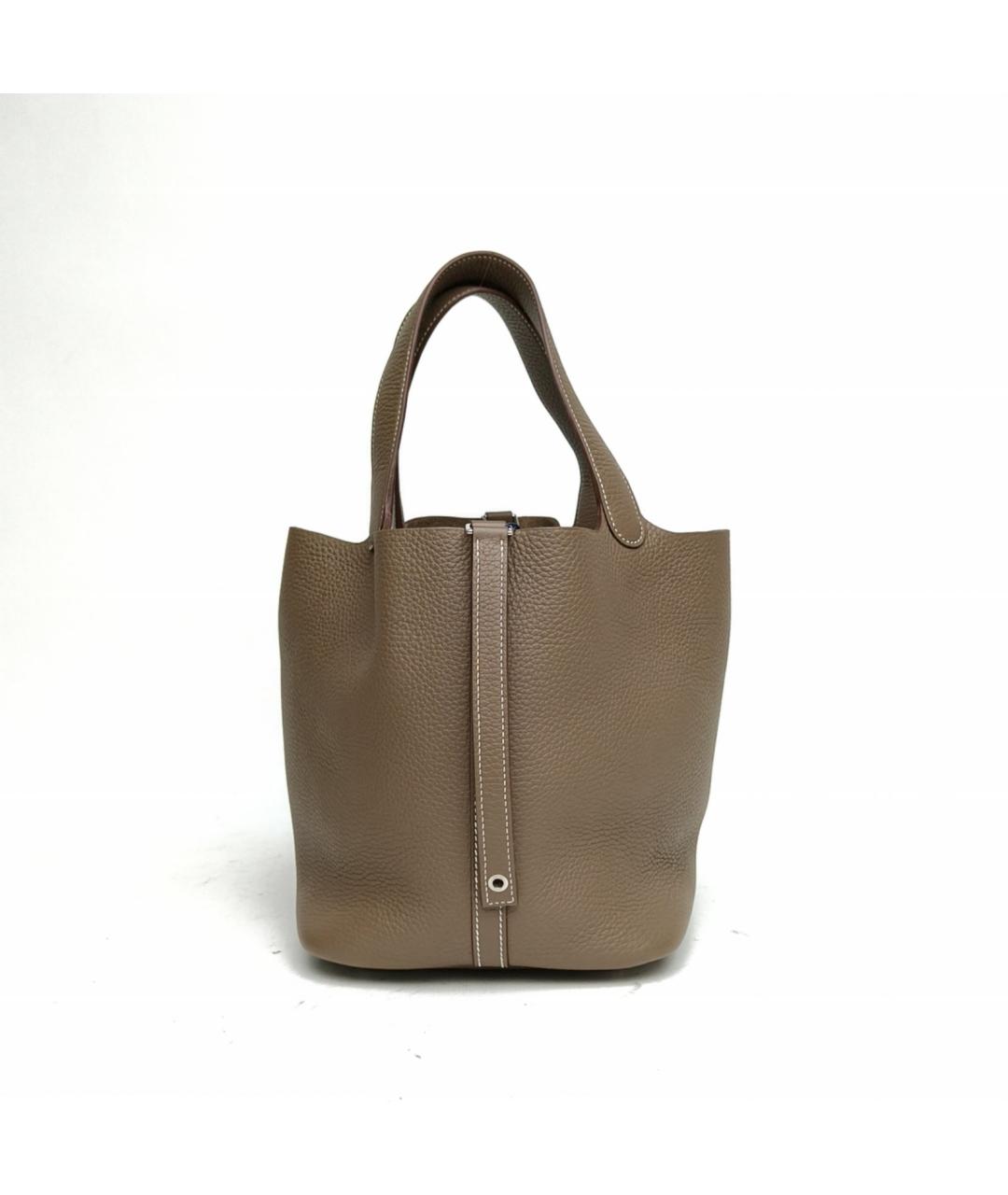 HERMES Коричневая кожаная сумка с короткими ручками, фото 4