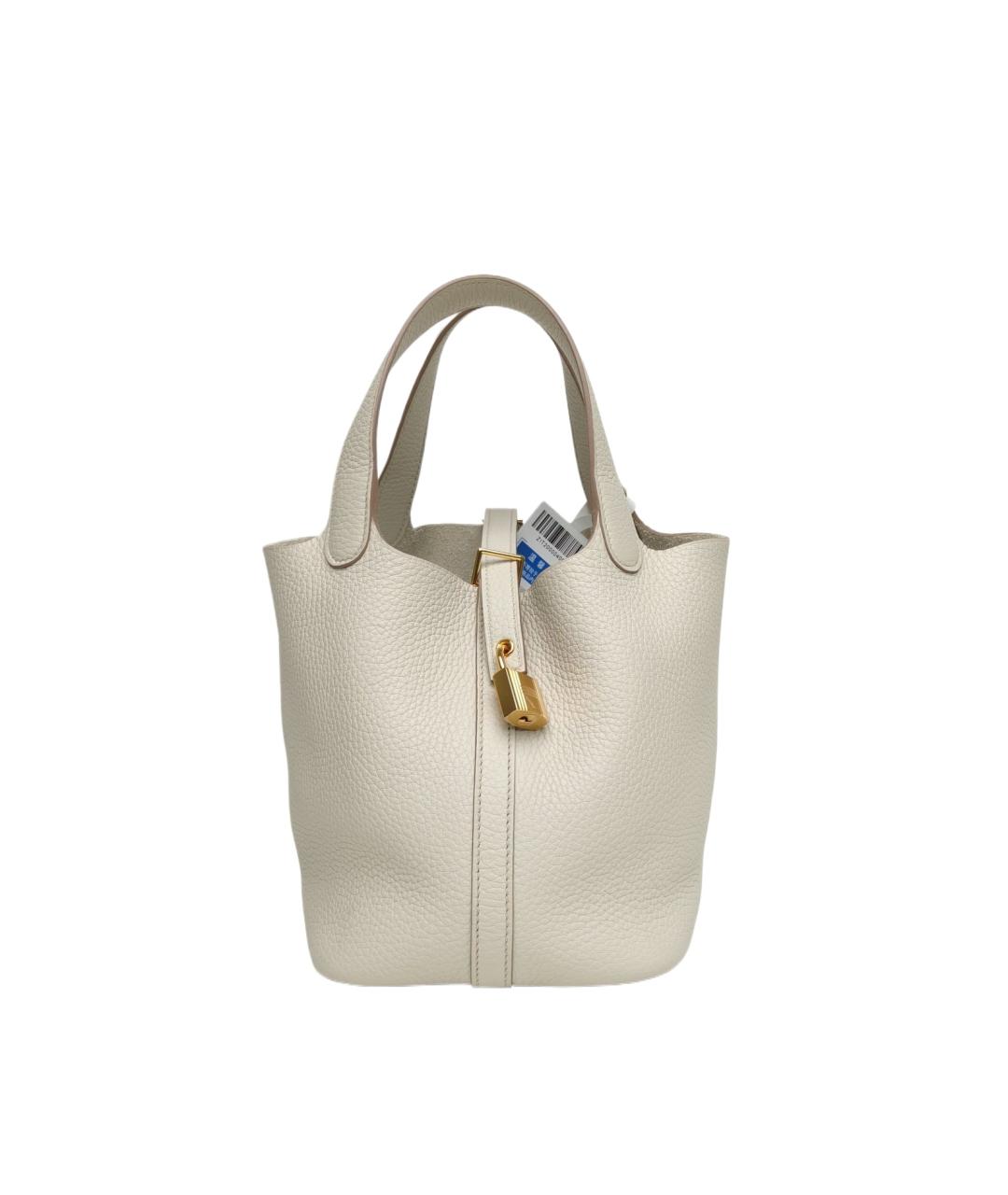 HERMES Белая кожаная сумка с короткими ручками, фото 9