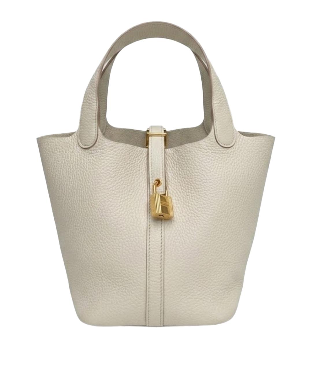 HERMES Белая кожаная сумка с короткими ручками, фото 1