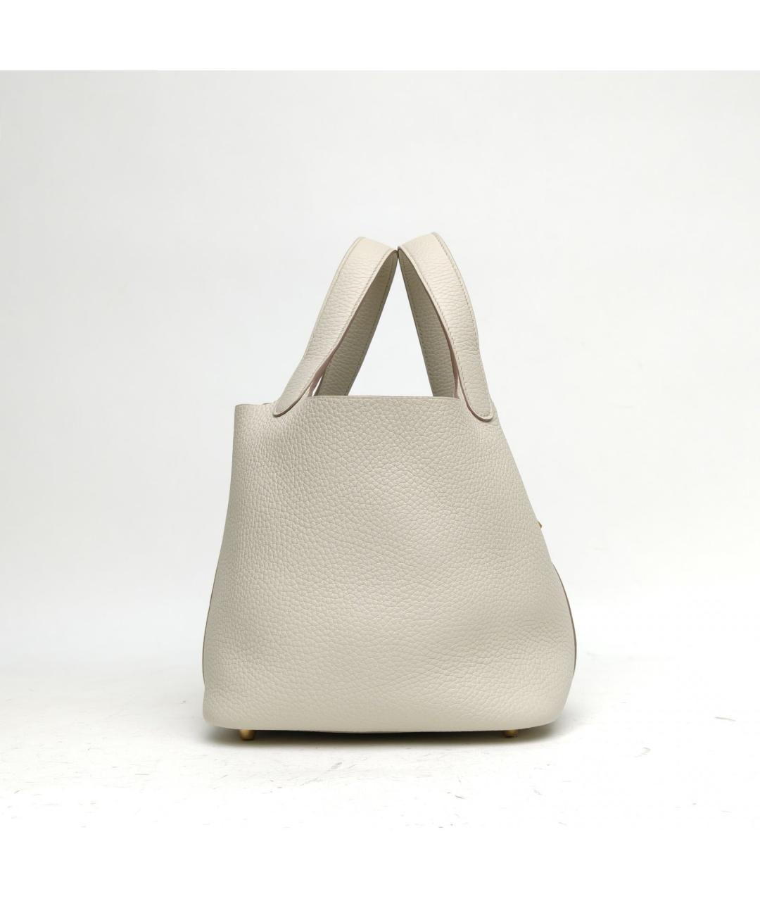 HERMES Белая кожаная сумка с короткими ручками, фото 5