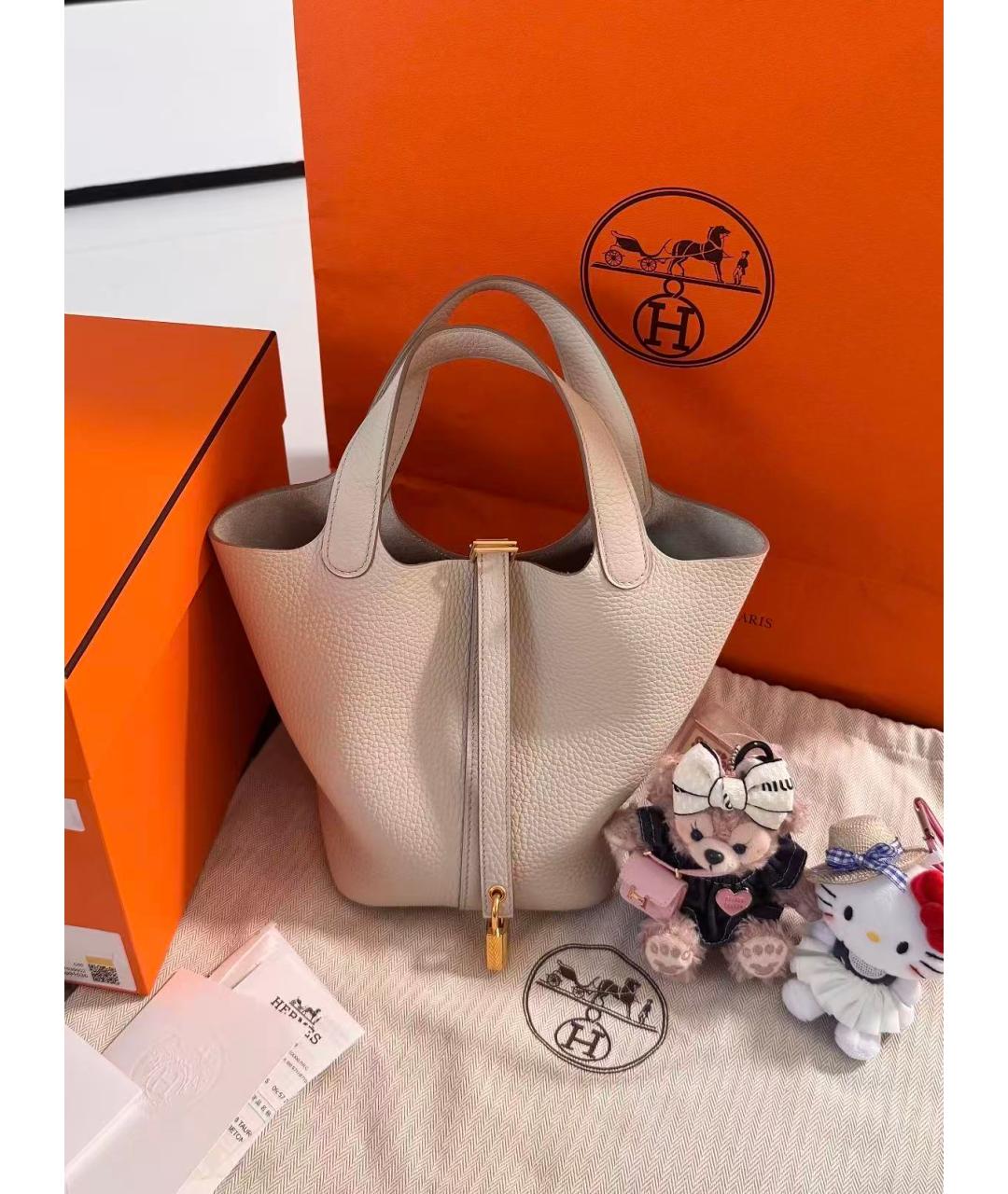 HERMES Белая кожаная сумка с короткими ручками, фото 8