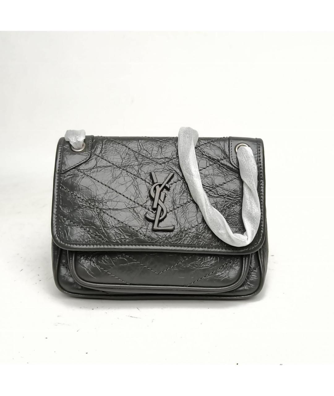 SAINT LAURENT Серая кожаная сумка через плечо, фото 2