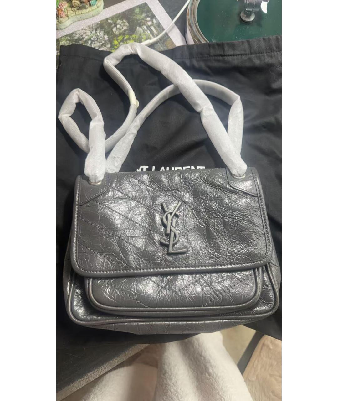 SAINT LAURENT Серая кожаная сумка через плечо, фото 9