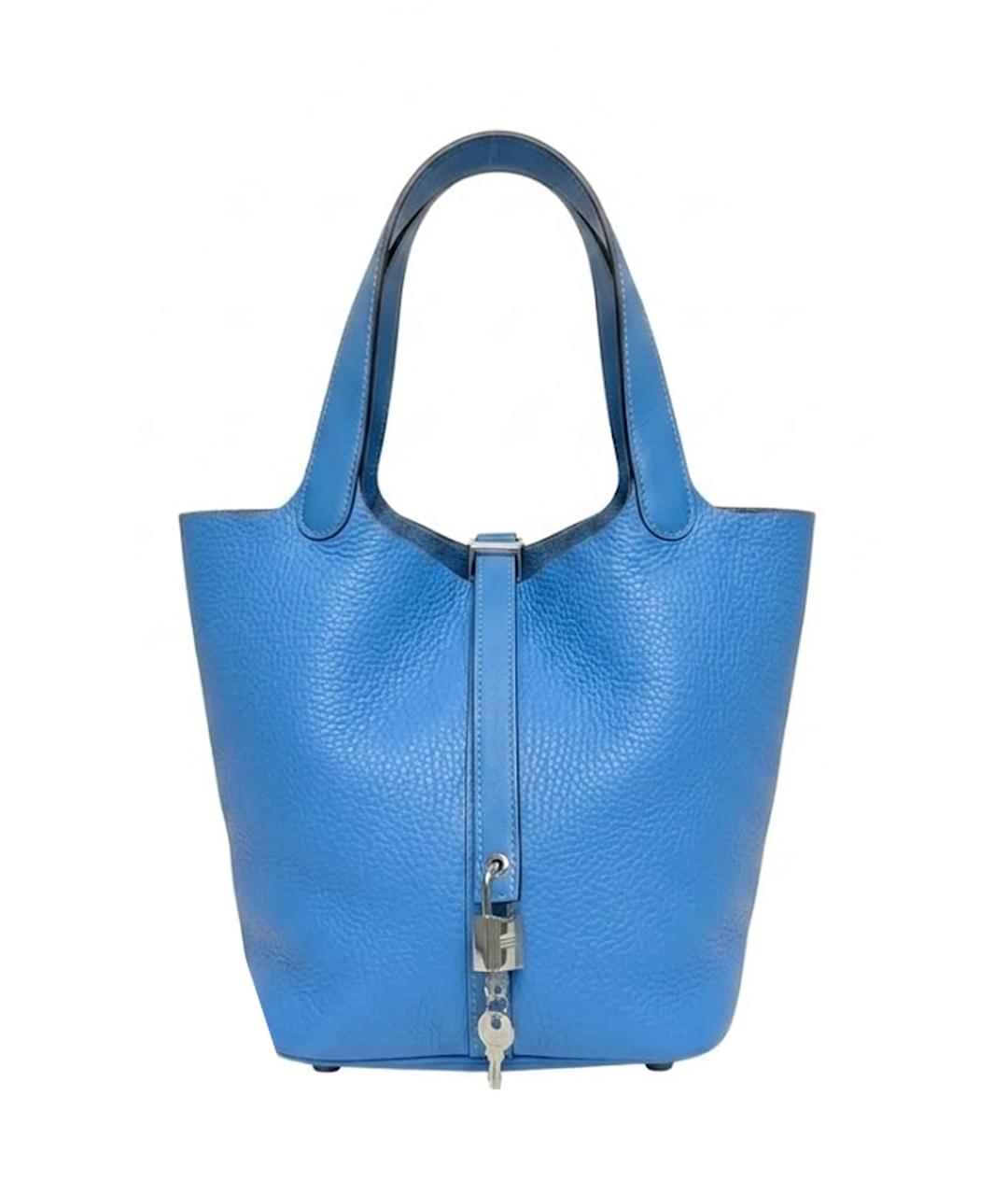 HERMES Синяя кожаная сумка с короткими ручками, фото 1