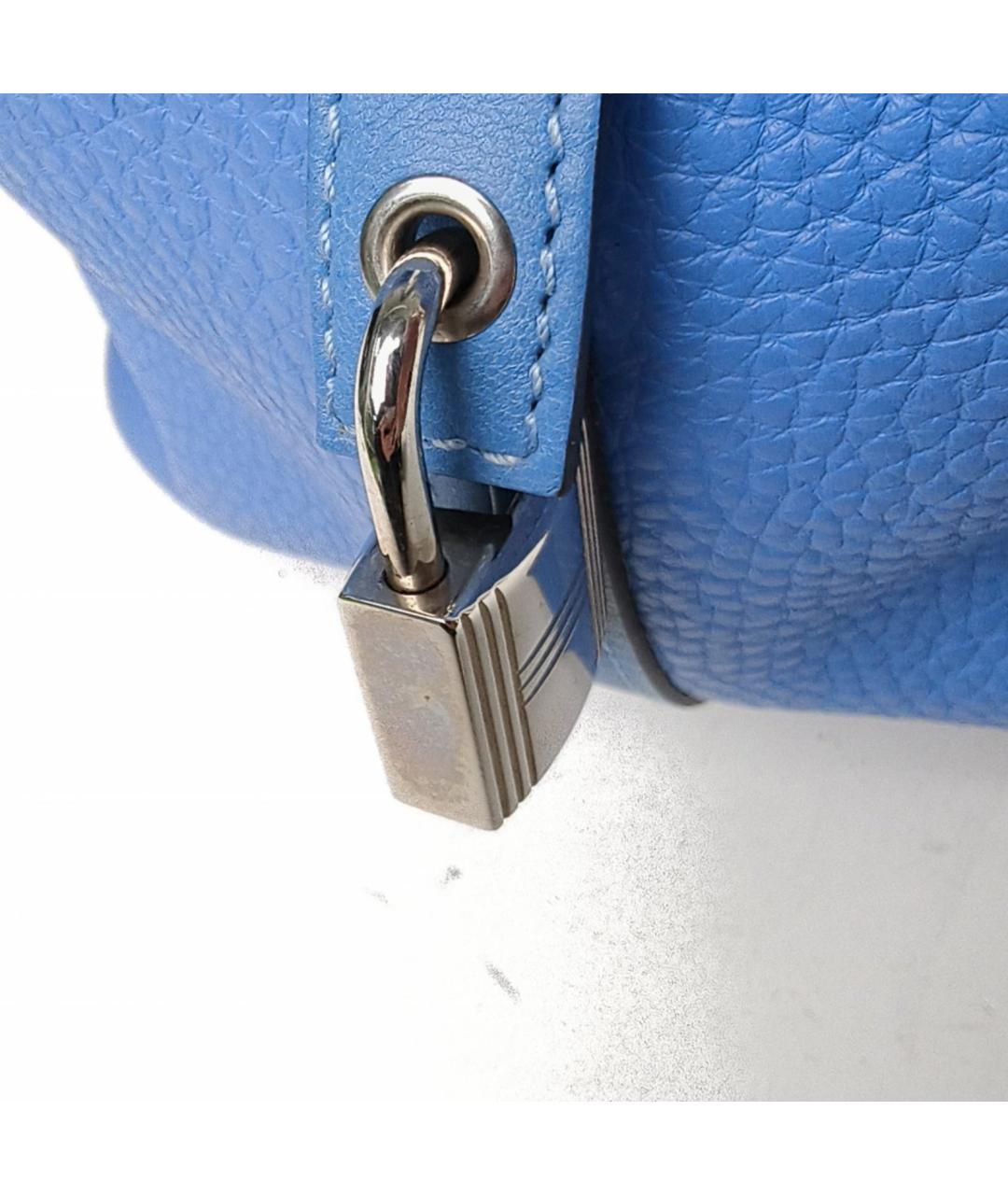 HERMES Синяя кожаная сумка с короткими ручками, фото 5
