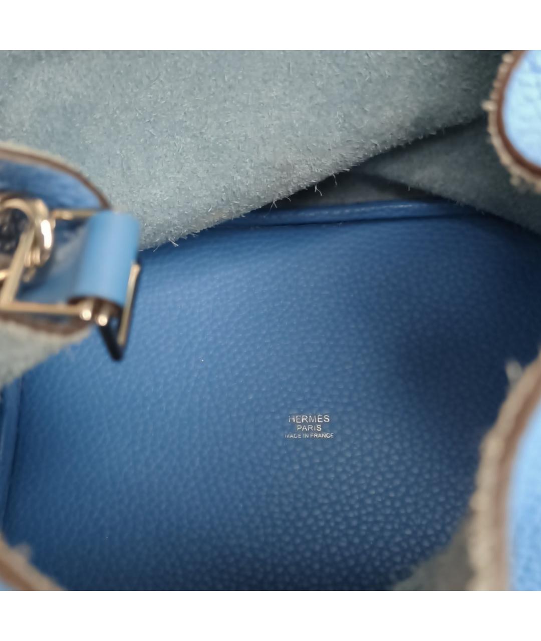 HERMES Синяя кожаная сумка с короткими ручками, фото 6