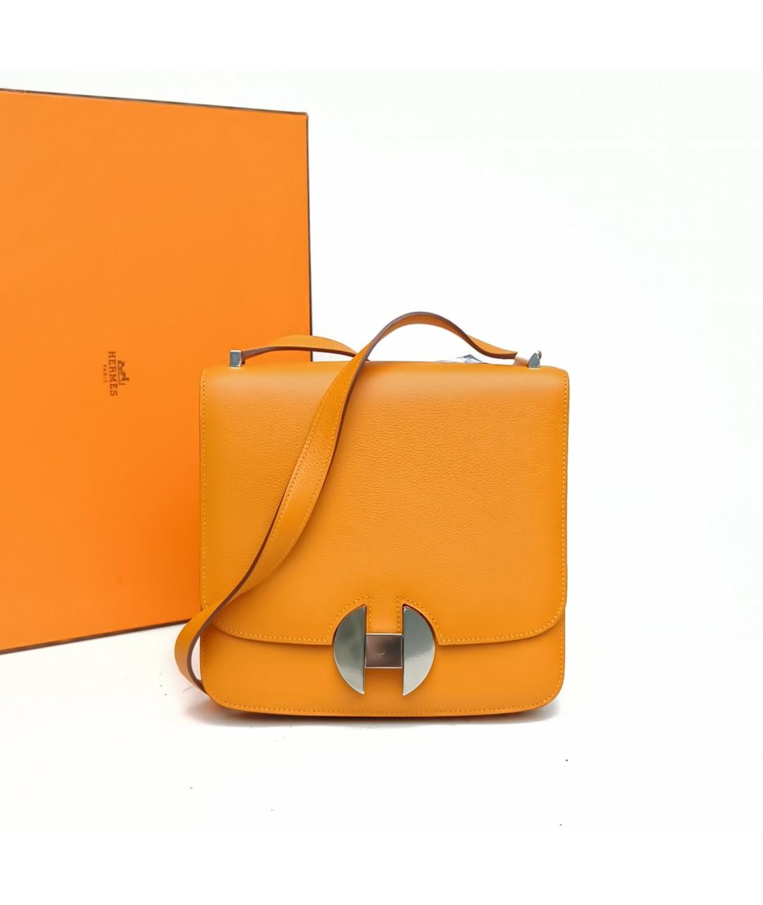 HERMES Оранжевая кожаная сумка через плечо, фото 9