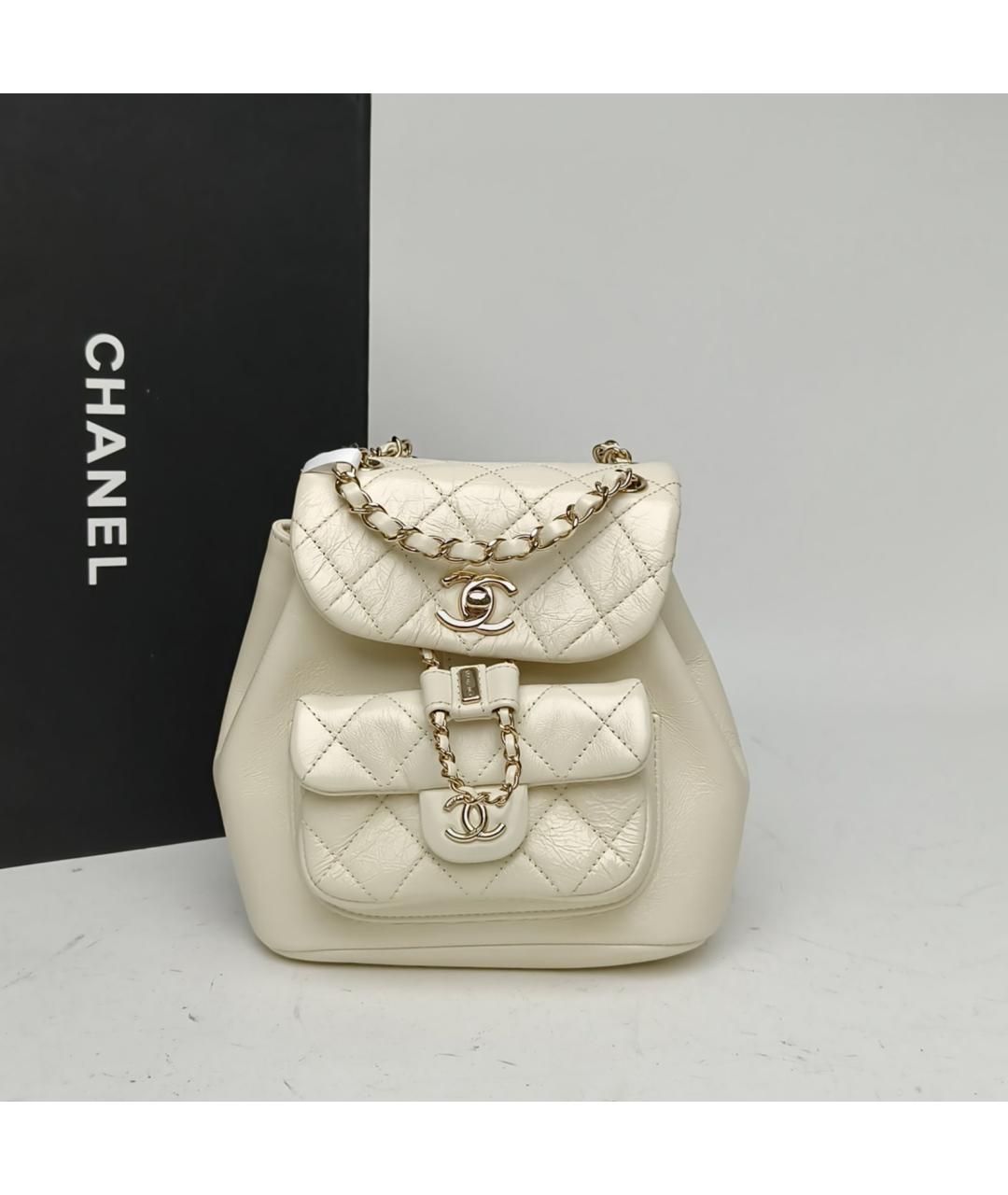 CHANEL Белый кожаный рюкзак, фото 6