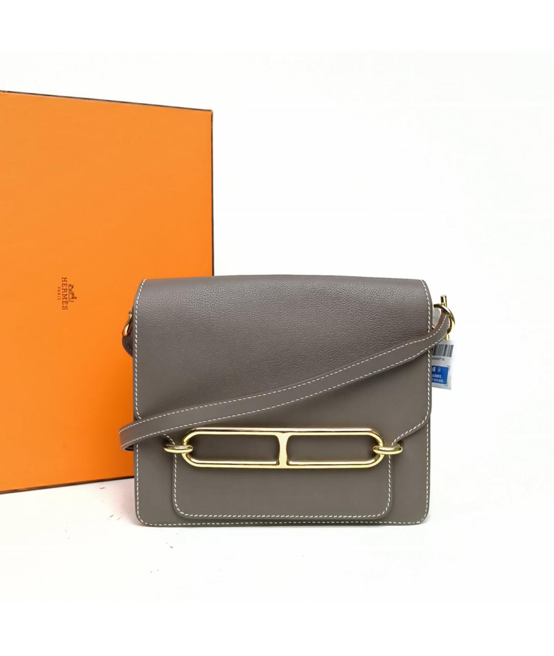 HERMES Серая кожаная сумка через плечо, фото 9