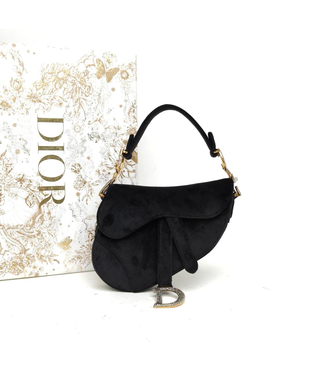 CHRISTIAN DIOR Черная бархатная сумка с короткими ручками, фото 9