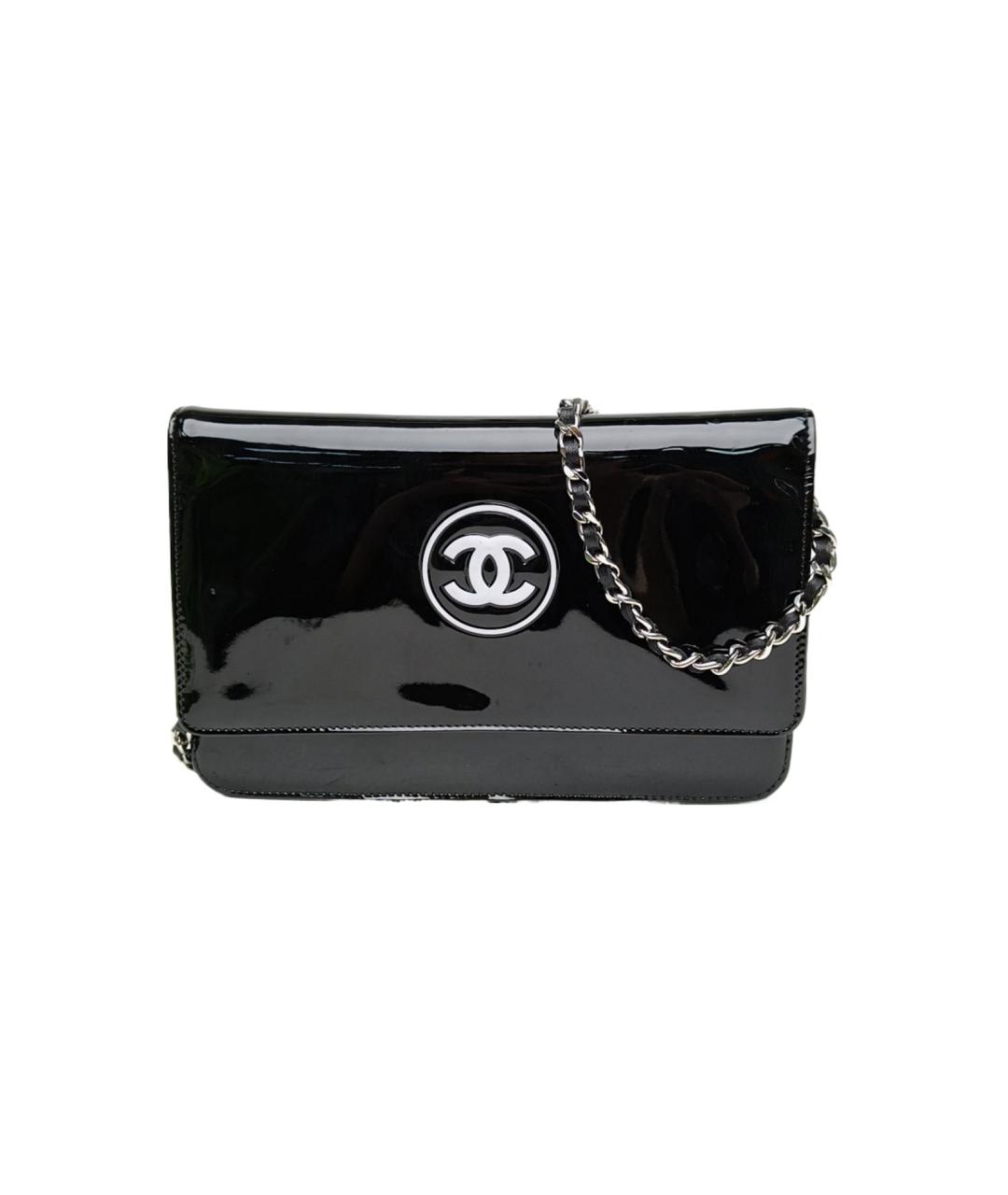CHANEL Черная сумка через плечо из лакированной кожи, фото 10