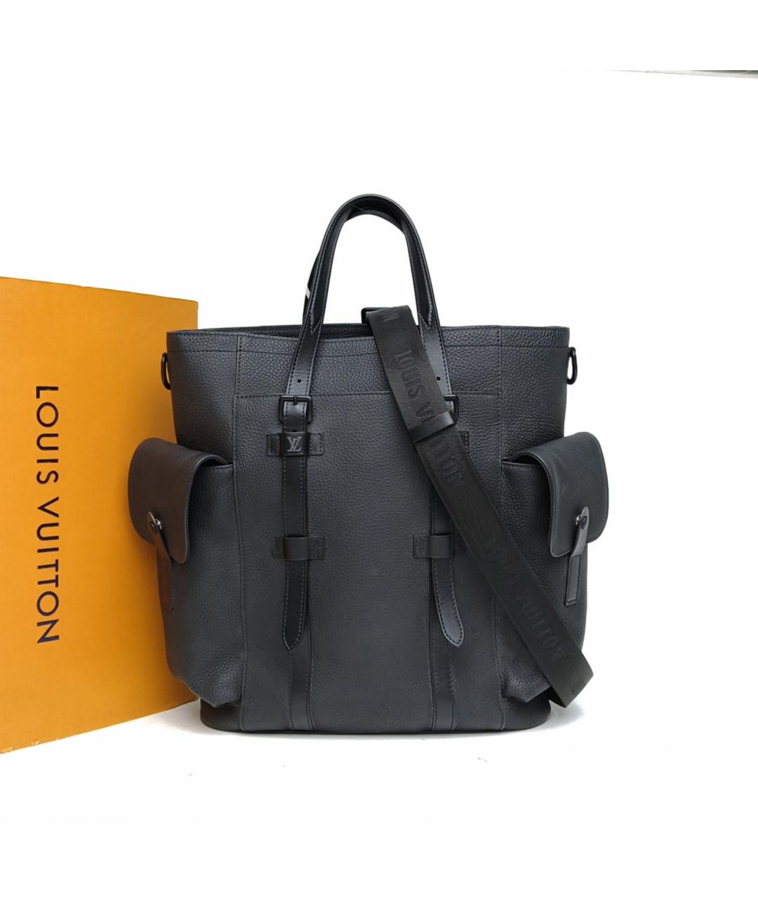 LOUIS VUITTON Черная кожаная сумка тоут, фото 8