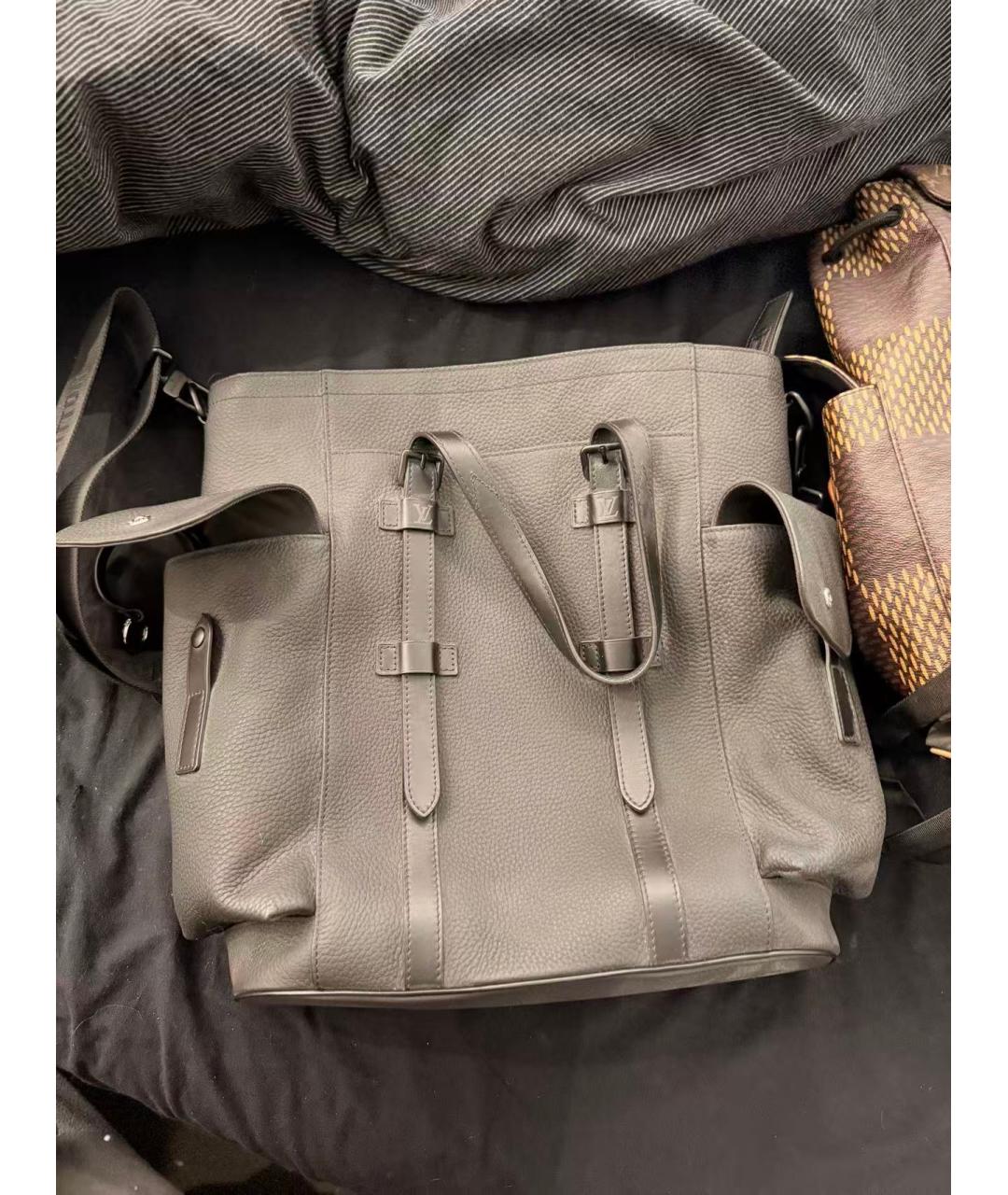 LOUIS VUITTON Черная кожаная сумка тоут, фото 9