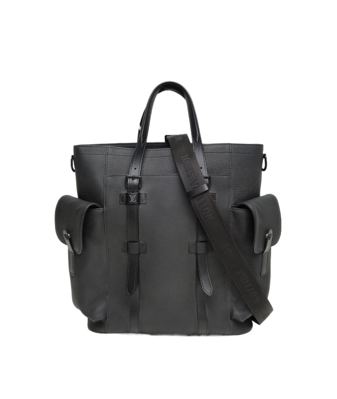 LOUIS VUITTON Черная кожаная сумка тоут, фото 10