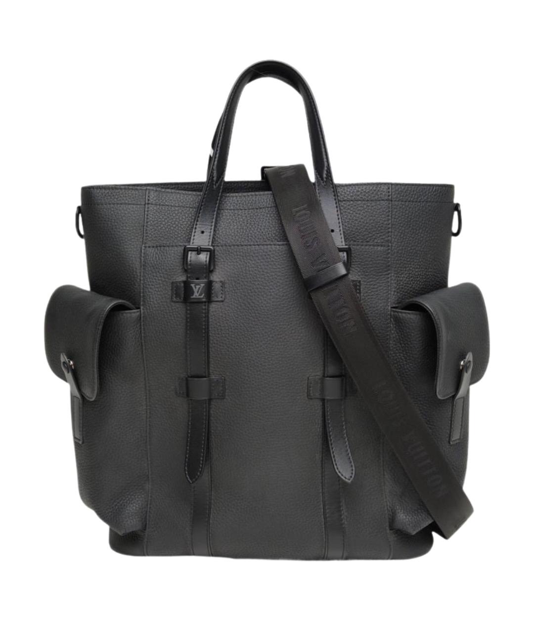 LOUIS VUITTON Черная кожаная сумка тоут, фото 1