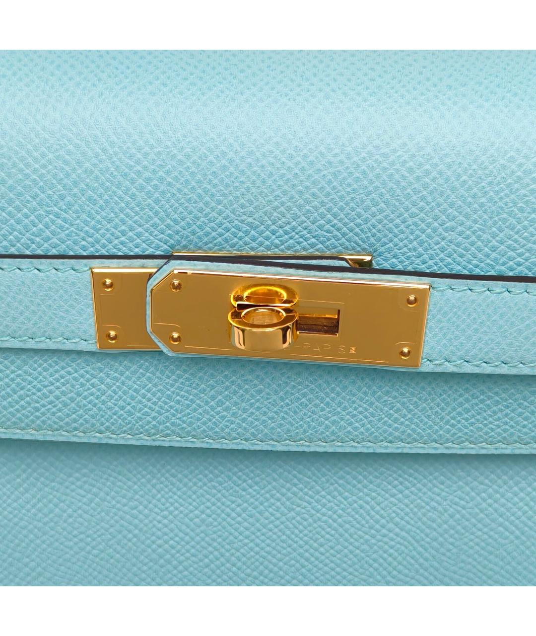 HERMES Голубая кожаная сумка с короткими ручками, фото 7